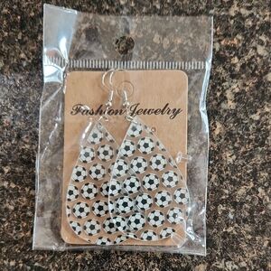 Fashion Jewelry Teardrop Soccer Earrings - Black and White